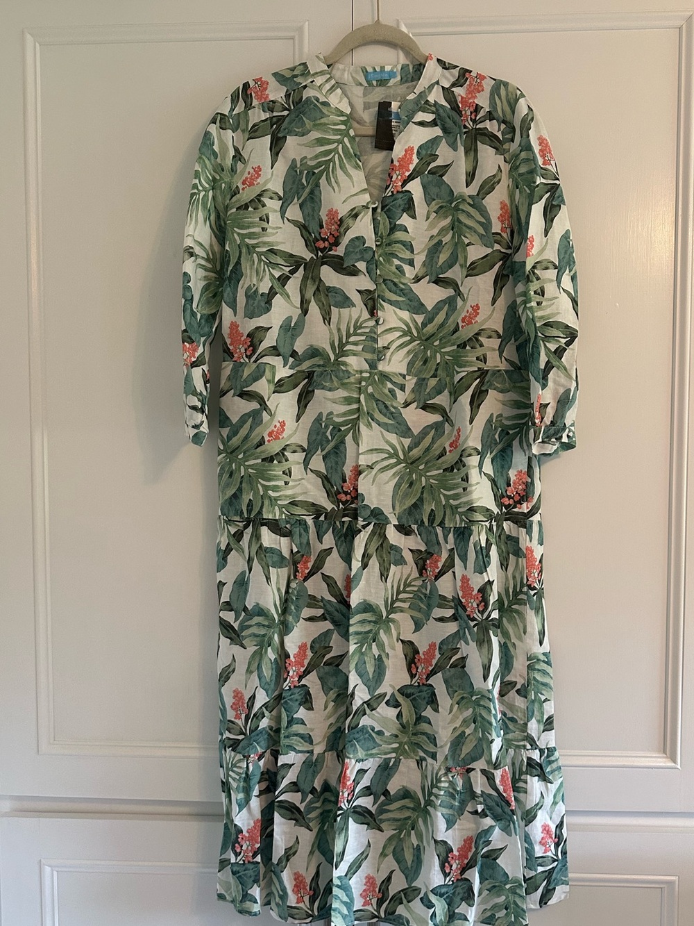 New J. McLaughlin Cunningham Green Tropical-Print V-Neck Maxi Dress Ruffle Hem L - Picture 4 of 9